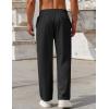 COOFANDY Mens Casual Pants Drawstring Elastic Waist Pants Linen Summer Beach Pants(Black)