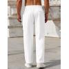 COOFANDY Mens Casual Pants Drawstring Elastic Waist Pants Linen Summer Beach Pants(White)