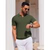 COOFANDY Mens Casual Quarter Zipper Knit Polo Shirts Short Sleeve Summer Beach Shirt Textured Jersey Tops(Army Green)