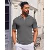 COOFANDY Mens Casual Quarter Zipper Knit Polo Shirts Short Sleeve Summer Beach Shirt Textured Jersey Tops(Dark Grey)
