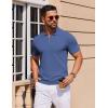 COOFANDY Mens Casual Quarter Zipper Knit Polo Shirts Short Sleeve Summer Beach Shirt Textured Jersey Tops(Denim Blue)