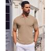 COOFANDY Mens Casual Quarter Zipper Knit Polo Shirts Short Sleeve Summer Beach Shirt Textured Jersey Tops(Khaki)