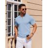 COOFANDY Mens Casual Quarter Zipper Knit Polo Shirts Short Sleeve Summer Beach Shirt Textured Jersey Tops(Light Blue)