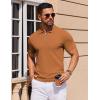 COOFANDY Mens Casual Quarter Zipper Knit Polo Shirts Short Sleeve Summer Beach Shirt Textured Jersey Tops(Light Brown)