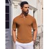 COOFANDY Mens Casual Quarter Zipper Knit Polo Shirts Short Sleeve Summer Beach Shirt Textured Jersey Tops(Light Brown)