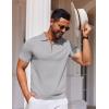 COOFANDY Mens Casual Quarter Zipper Knit Polo Shirts Short Sleeve Summer Beach Shirt Textured Jersey Tops(Light Grey)