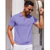 COOFANDY Mens Casual Quarter Zipper Knit Polo Shirts Short Sleeve Summer Beach Shirt Textured Jersey Tops(Lilac)