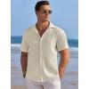 COOFANDY Men’s Casual Shirts Short Sleeve Waffle Knit Button Down Shirt Wrinkle Free Summer Beach Tops(Beige)