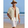COOFANDY Men’s Casual Shirts Short Sleeve Waffle Knit Button Down Shirt Wrinkle Free Summer Beach Tops(Beige)