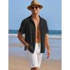 COOFANDY Men’s Casual Shirts Short Sleeve Waffle Knit Button Down Shirt Wrinkle Free Summer Beach Tops(Black)