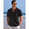 COOFANDY Men’s Casual Shirts Short Sleeve Waffle Knit Button Down Shirt Wrinkle Free Summer Beach Tops(Black)