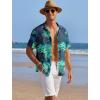 COOFANDY Men’s Casual Shirts Short Sleeve Waffle Knit Button Down Shirt Wrinkle Free Summer Beach Tops(Green Leaves)