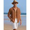 COOFANDY Men’s Casual Shirts Short Sleeve Waffle Knit Button Down Shirt Wrinkle Free Summer Beach Tops(Light Brown)