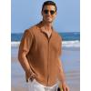 COOFANDY Men’s Casual Shirts Short Sleeve Waffle Knit Button Down Shirt Wrinkle Free Summer Beach Tops(Light Brown)