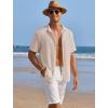COOFANDY Men’s Casual Shirts Short Sleeve Waffle Knit Button Down Shirt Wrinkle Free Summer Beach Tops(Light Khaki)