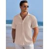 COOFANDY Men’s Casual Shirts Short Sleeve Waffle Knit Button Down Shirt Wrinkle Free Summer Beach Tops(Light Khaki)
