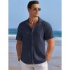 COOFANDY Men’s Casual Shirts Short Sleeve Waffle Knit Button Down Shirt Wrinkle Free Summer Beach Tops(Navy Blue)