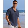 COOFANDY Men’s Casual Shirts Short Sleeve Waffle Knit Button Down Shirt Wrinkle Free Summer Beach Tops(Navy Blue)