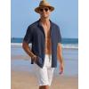 COOFANDY Men’s Casual Shirts Short Sleeve Waffle Knit Button Down Shirt Wrinkle Free Summer Beach Tops(Navy Blue)