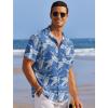 COOFANDY Men’s Casual Shirts Short Sleeve Waffle Knit Button Down Shirt Wrinkle Free Summer Beach Tops(Palm Leaf Blue)