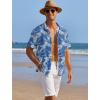 COOFANDY Men’s Casual Shirts Short Sleeve Waffle Knit Button Down Shirt Wrinkle Free Summer Beach Tops(Palm Leaf Blue)