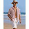 COOFANDY Men’s Casual Shirts Short Sleeve Waffle Knit Button Down Shirt Wrinkle Free Summer Beach Tops(Pink)