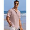 COOFANDY Men’s Casual Shirts Short Sleeve Waffle Knit Button Down Shirt Wrinkle Free Summer Beach Tops(Pink)