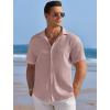 COOFANDY Men’s Casual Shirts Short Sleeve Waffle Knit Button Down Shirt Wrinkle Free Summer Beach Tops(Pink)