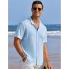 COOFANDY Men’s Casual Shirts Short Sleeve Waffle Knit Button Down Shirt Wrinkle Free Summer Beach Tops(Sky Blue)