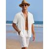 COOFANDY Men’s Casual Shirts Short Sleeve Waffle Knit Button Down Shirt Wrinkle Free Summer Beach Tops(White)