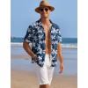 COOFANDY Men’s Casual Shirts Short Sleeve Waffle Knit Button Down Shirt Wrinkle Free Summer Beach Tops(White Flowers Navy)
