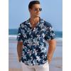 COOFANDY Men’s Casual Shirts Short Sleeve Waffle Knit Button Down Shirt Wrinkle Free Summer Beach Tops(White Flowers Navy)