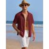COOFANDY Men’s Casual Shirts Short Sleeve Waffle Knit Button Down Shirt Wrinkle Free Summer Beach Tops(Wine Red)