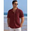 COOFANDY Men’s Casual Shirts Short Sleeve Waffle Knit Button Down Shirt Wrinkle Free Summer Beach Tops(Wine Red)