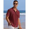 COOFANDY Men’s Casual Shirts Short Sleeve Waffle Knit Button Down Shirt Wrinkle Free Summer Beach Tops(Wine Red)
