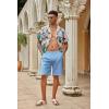 COOFANDY Men’s Casual Shorts Linen Flat Front Shorts Elastic Waist Summer Beach Shorts(Blue)