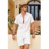 COOFANDY Men’s Casual Shorts Linen Flat Front Shorts Elastic Waist Summer Beach Shorts(White)