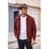 COOFANDY Men’s Casual Suede Bomber Jacket Lightweight Full Zip Up Jackets Vintage Faux Leather Jacket(Wine Red)