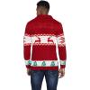 COOFANDY Men’s Christmas Cardigans Ugly Xmas Sweaters Reindeer Snowflake Shawl Collar Knitted Cardigan Sweater(Christmas Red)