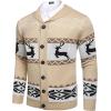 COOFANDY Men’s Christmas Cardigans Ugly Xmas Sweaters Reindeer Snowflake Shawl Collar Knitted Cardigan Sweater(Light Apricot)