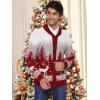COOFANDY Men’s Christmas Cardigans Ugly Xmas Sweaters Reindeer Snowflake Shawl Collar Knitted Cardigan Sweater(Red-white-gray)
