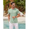 COOFANDY Mens Cotton Henley T-Shirts Short Sleeve Button Casual Basic Tees Work Shirts with Split Side(Light Green)