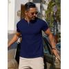 COOFANDY Mens Cotton Henley T-Shirts Short Sleeve Button Casual Basic Tees Work Shirts with Split Side(Navy Blue)