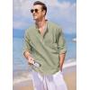 COOFANDY Men’s Cotton Linen Henley T-Shirt Long Sleeve Hippie Casual Beach T-Shirts(Light Green)