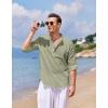COOFANDY Men’s Cotton Linen Henley T-Shirt Long Sleeve Hippie Casual Beach T-Shirts(Light Green)