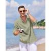 COOFANDY Men’s Cotton Linen Henley T-Shirt Long Sleeve Hippie Casual Beach T-Shirts(Light Green)