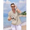 COOFANDY Men’s Cotton Linen Henley T-Shirt Long Sleeve Hippie Casual Beach T-Shirts(Light Khaki)