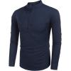 COOFANDY Men’s Cotton Linen Henley T-Shirt Long Sleeve Hippie Casual Beach T-Shirts(Navy Blue)