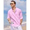 COOFANDY Men’s Cotton Linen Henley T-Shirt Long Sleeve Hippie Casual Beach T-Shirts(Pink)