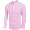 COOFANDY Men’s Cotton Linen Henley T-Shirt Long Sleeve Hippie Casual Beach T-Shirts(Pink)